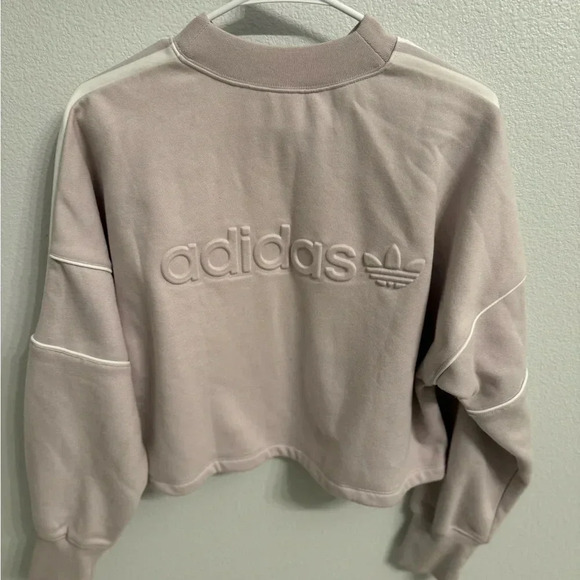 Adidas Cropped Sweatshirt Women's Small Ice Purple Embossed Emblem - Picture 7 of 9